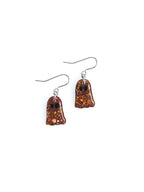 Melinoë ghost drop earrings in autumn brown with holographic gold colour shifting glitter on a white background