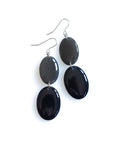 Duet resin drop earrings from the Chroma collection in charcoal grey and ink blue on a white background